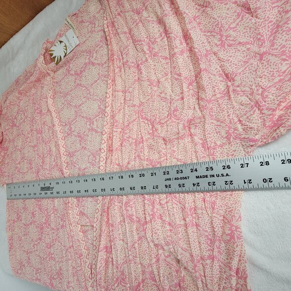 Moonlight Lily Womens Fringe Kimono Robe One Size Pink Floral Boho Hand Made New - Picture 7 of 8